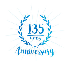 135 years anniversary celebration logo. Anniversary watercolor design template. Vector and illustration.