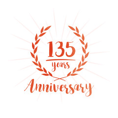 135 years anniversary celebration logo. Anniversary watercolor design template. Vector and illustration.