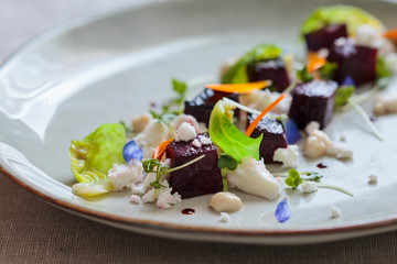 Beetroot, goat cheese and micro herbs salad