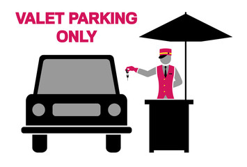 Valet parking only signboard desing with valet desk and umbrella