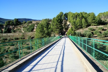 footbridge with green rail