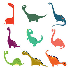 Funny cartoon dinosaurs collection. Vector illustration