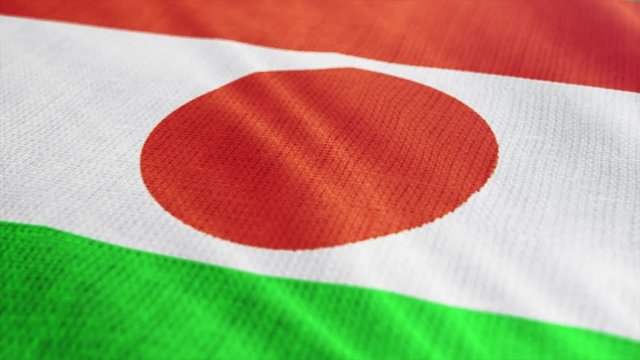 Niger flag is waving 3D illustration. Symbol of Niger national on fabric cloth 3D rendering in full perspective.