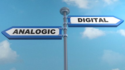 Obraz premium ANALOGIC - DIGITAL opposite arrow street signs - 3D rendering illustration