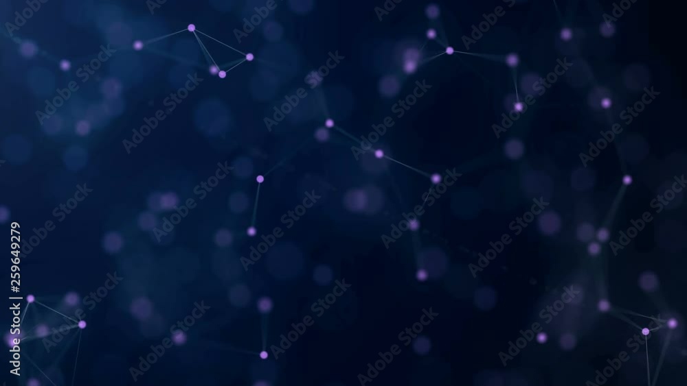 Poster shapes, dots and lines are connectied with shine on blurred background. animation. zooming compositi