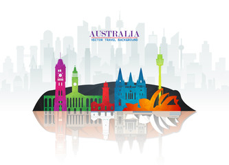 Fototapeta premium Australia Landmark Global Travel And Journey paper background. Vector Design Template.used for your advertisement, book, banner, template, travel business or presentation