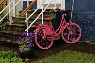 Fototapeta na wymiar Pink vintage bike in Reykjavik, Iceland