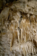 Closeup of stalactites in Ruakuri Cave in Waitomo in New Zealand
