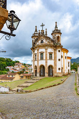 Old catholic church of the 18th century and constructions around located in the center of the famous and historical city of Ouro Preto in Minas Gerais