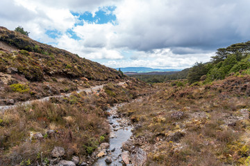 Fototapeta na wymiar Northern Circuit Hiking Trail along Creek in Tongariro National Park, New Zealand