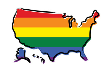 Sketch map of USA with pride colors