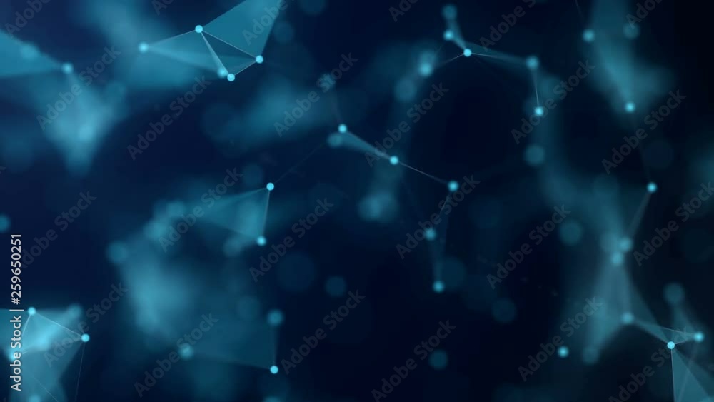 Poster shapes, dots and lines are connectied with shine on blurred background. animation. zooming compositi
