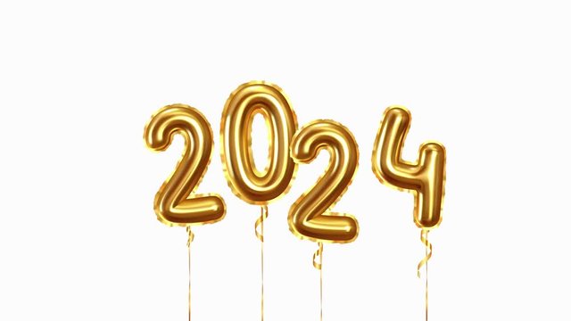 Baloon air numbers. 2024 Happy New Year golden balloons