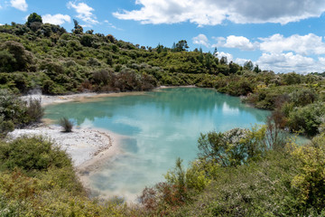 Fototapeta na wymiar Beautiful Thermal Lake in Whakarewarewa near Rotorua in New Zealand
