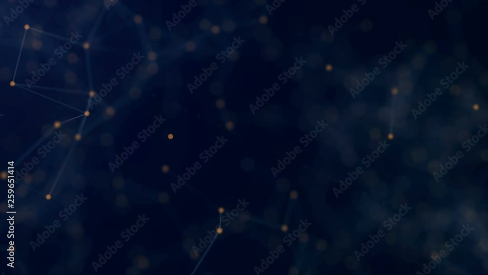 Poster shapes, dots and lines are connectied with shine on blurred background. animation. zooming compositi