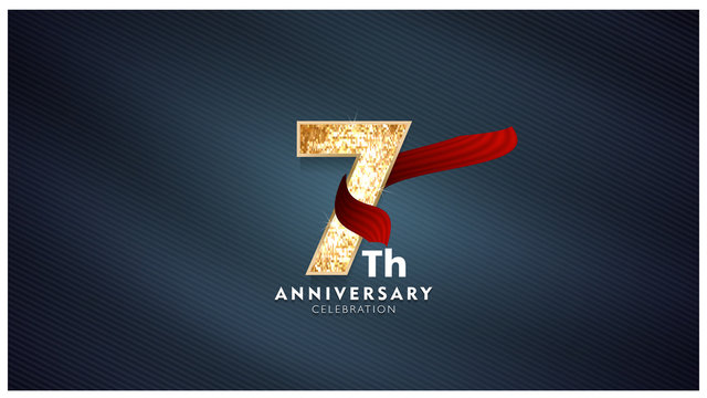 7th Anniversary celebration - Golden numbers with red fabric background	