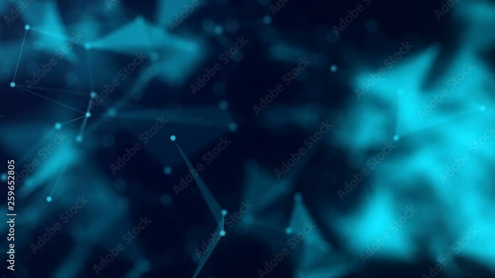 Poster shapes, dots and lines are connectied with shine on blurred forefront. . animation. zooming composit