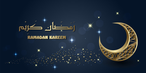 Obraz na płótnie Canvas Ramadan kareem arabic and 3d moon for islamic greeting background - Vector