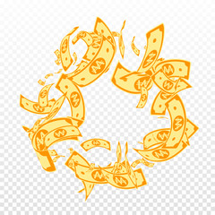 Korean won notes falling. Messy WON bills on trans