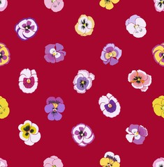 Seamless pattern of pansies