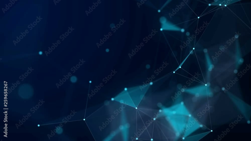 Poster shapes, dots and lines are connectied with shine on blurred background. animation. zooming compositi