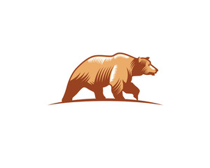 brown mature bear walking alone on the ground in linocut drawing style