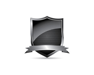 black glossy metal steel blank shield crest  with ribbon emblem logo