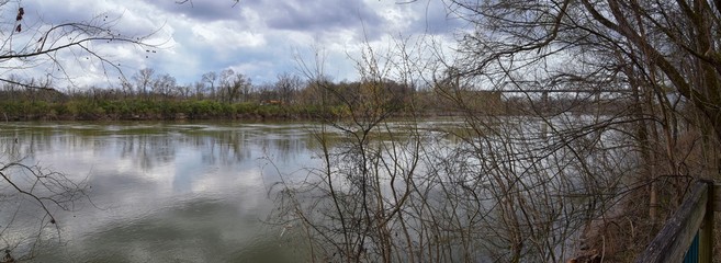 Views of Nature and Pathways along the Shelby Bottoms Greenway and Natural Area Cumberland River frontage trails, bottomland hardwood forests, open fields, wetlands, and streams, Nashville, Tennessee.