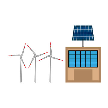 Solar and wind power plant image. Vector illustration design