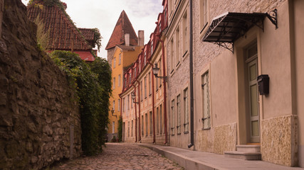 Street with houses in old town Tallin Estonia