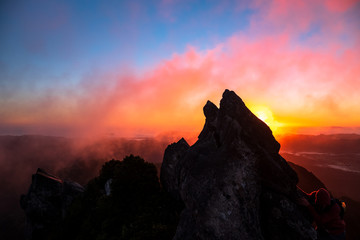 Stunning sunrise scene over The Pinnacles, Coromandel, New Zealand.
