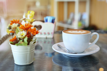 hot latte coffee drink in cafe restaurant