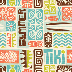 Motif Tiki Exotique Sans Couture. Utiliser pour le papier peint, les motifs de tissu, les arrière-plans. Illustration vectorielle