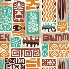 Gordijnen Naadloos exotisch Tiki-patroon. Gebruik voor behang, stofpatronen, achtergronden. vector illustratie © TeddyandMia