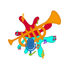 Isolated trumpet on a colored splash. Vector illustration design