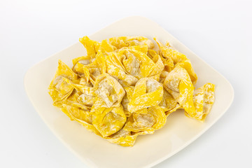 Dumplings are placed on a white background
