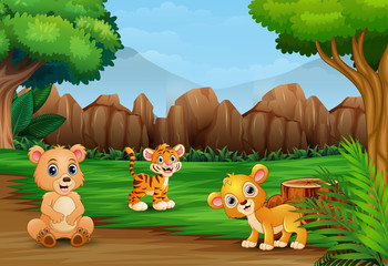Wild animal cartoon in the beautiful nature landscape