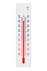 Celsius scale meteorology thermometer for measuring weather heat and cold. Thermometer isolated on white background. Air temperature plus 43 degrees