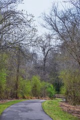 Views of Nature and Pathways along the Shelby Bottoms Greenway and Natural Area Cumberland River frontage trails, bottomland hardwood forests, open fields, wetlands, and streams, Nashville, Tennessee.
