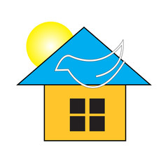 beautiful peace house with the sun, in vector and isolated with a white background