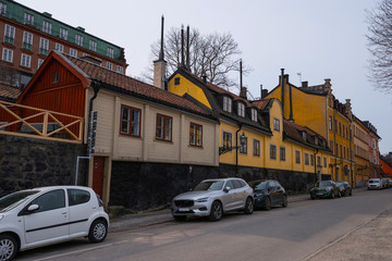 Obraz premium Old houses from the Södermalm district a sunny spring day in Stockholm