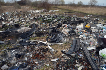 Spring landscape.Ecology of Ukraine. Nature near Ukrainian capital. Environmental contamination. Illegal junk dump.  Kiev,Ukraine