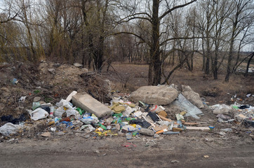 Spring landscape.Ecology of Ukraine. Nature near Ukrainian capital. Environmental contamination. Illegal junk dump.  Kiev,Ukraine