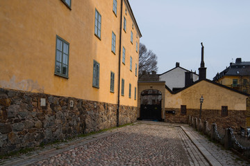 Old houses from the Södermalm district a sunny spring day in Stockholm