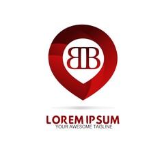 letter initial BB red pin logo sign Design vector template