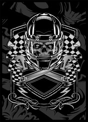skull with helmet.vector hand drawing