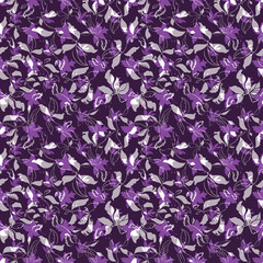 Floral seamless pattern with layererd abstract plants and leaves.