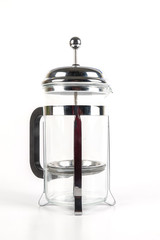 Empty steel coffee maker isolated on white.