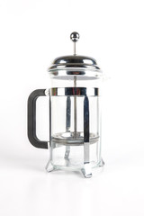 Empty steel coffee maker isolated on white.