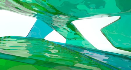 Abstract white and colored gradient glasses interior multilevel public space with window. 3D illustration and rendering.